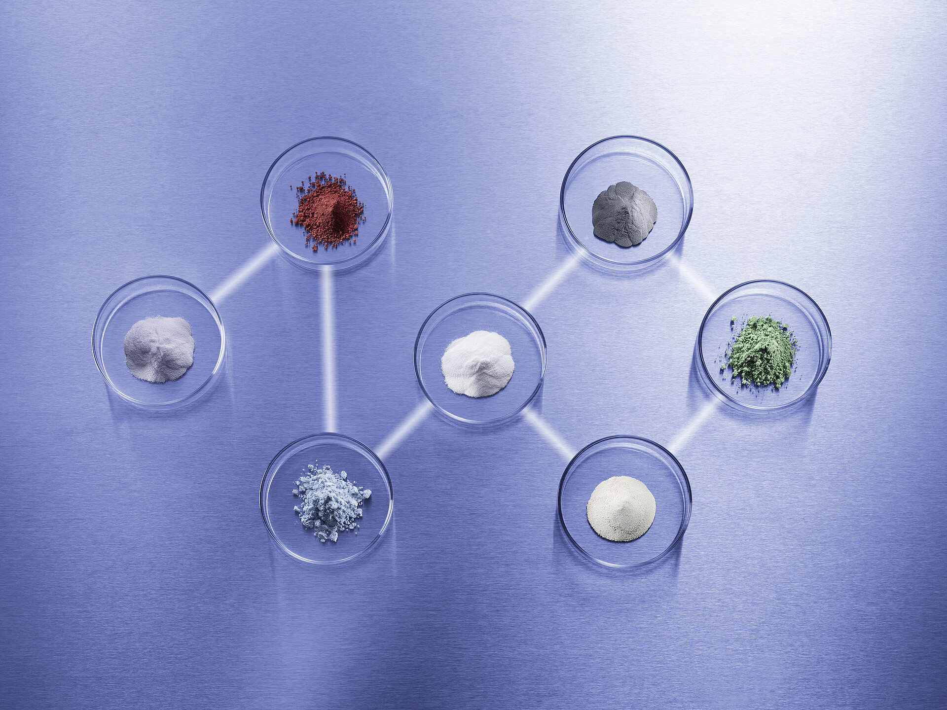 Top view of various ceramic materials from CeramTec on a purple background