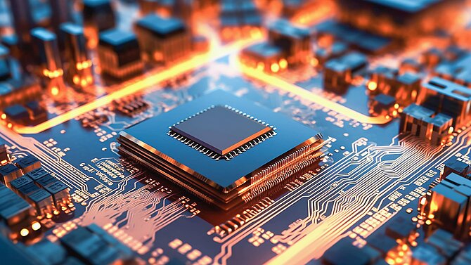 Glowing electronics semiconductor board