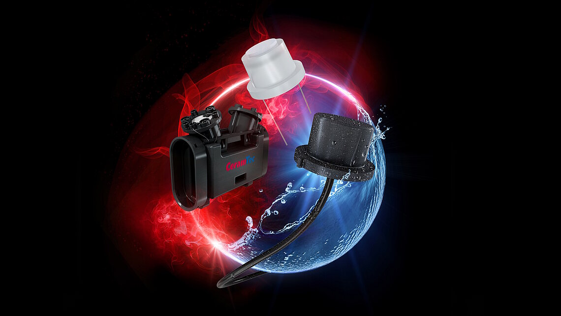 Three CeramSense ultrasonic sensors for flow measurement